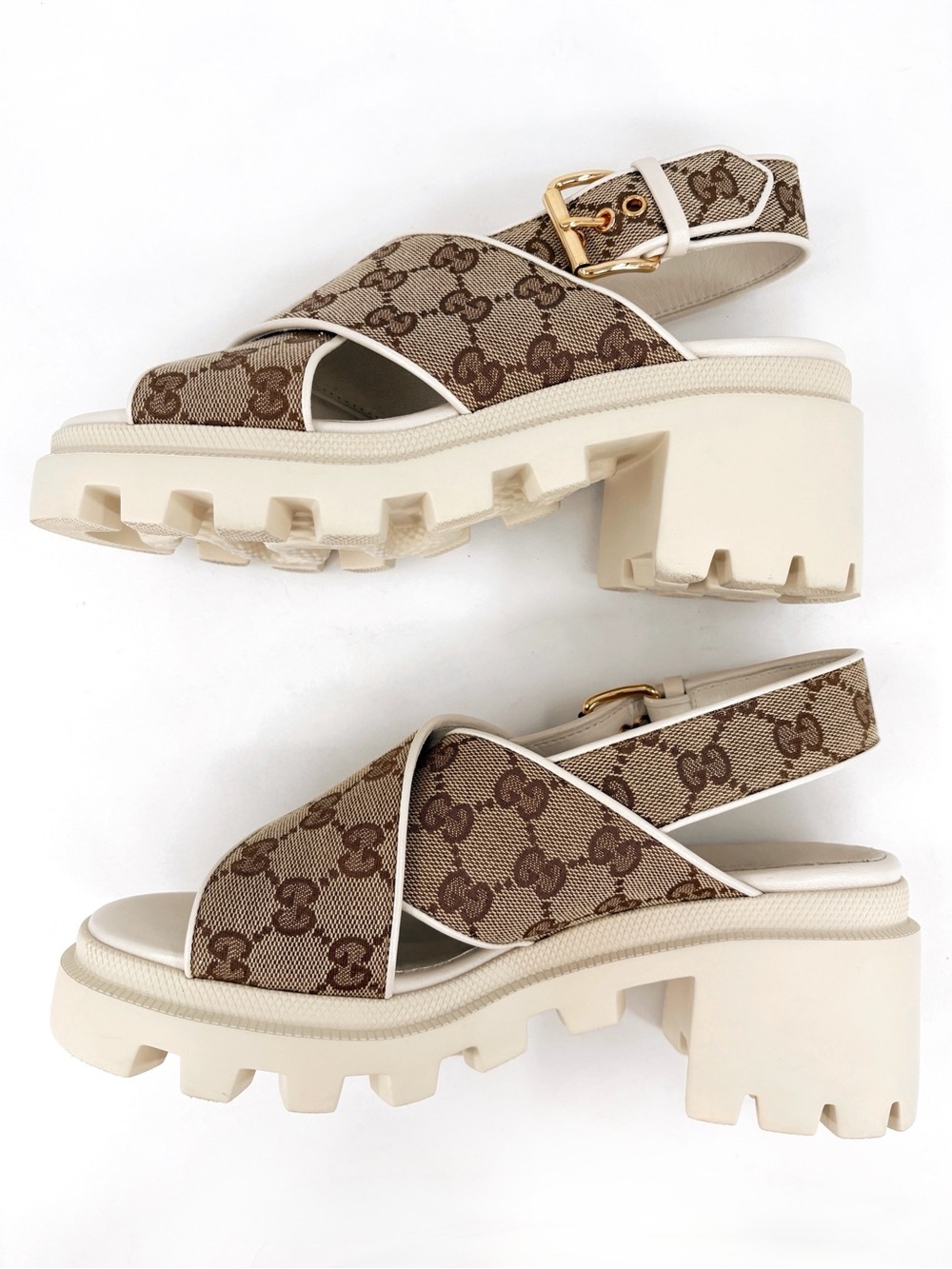 GUCCI GG Supreme Lug Sole Platform Crossover Sandals Cream 38 - Picture 7 of 16